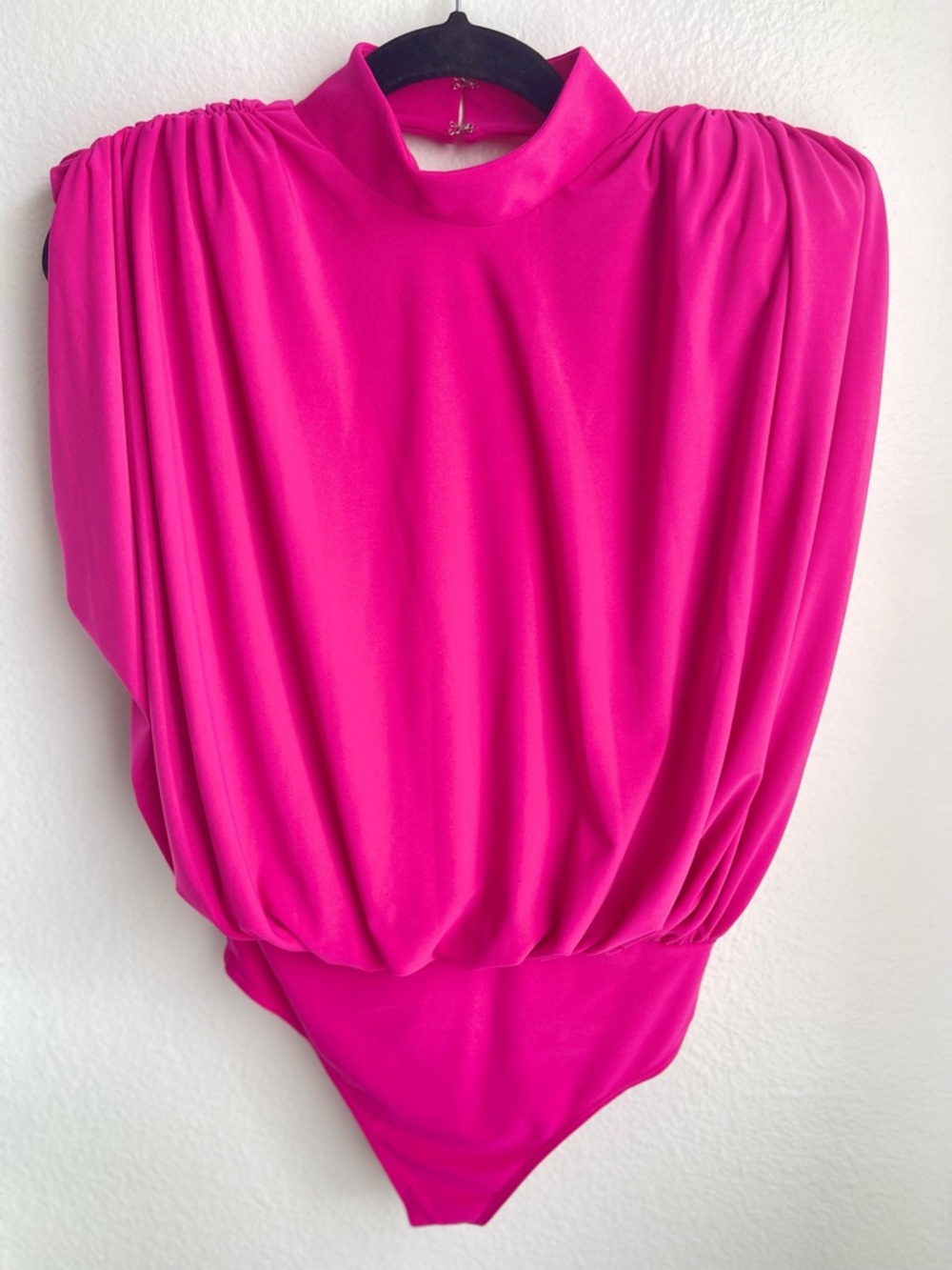 Express Women's Fuchsia Pink High-Neck Draped Sleeveless Bodysuit Size S